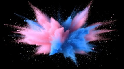 Poster - Explosion of pink and blue powder in a 3D cartoon rendering Captured motion freeze of color powder bursting 3D illustration