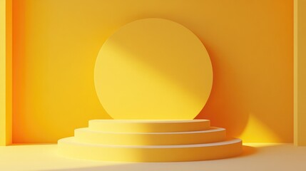 Poster - Podium against a yellow backdrop Abstract geometric minimalism 3D rendering illustration