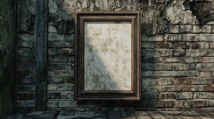 Poster - 3d rendering of a picture frame against a weathered brick wall background