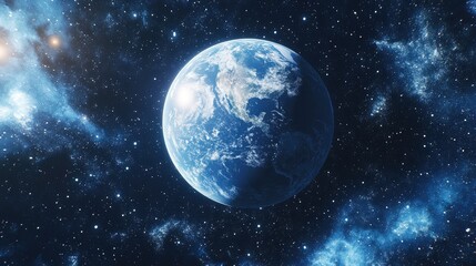 Poster - blue planet and galaxy in a 3d cartoon rendering