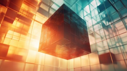 Poster - 3D image of a cube against a bright background