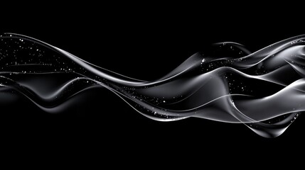 Fototapete - Abstract black background featuring a 3D cartoon rendering of sequined smoke with waves and fluid overflow