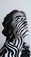 Black and White Portrait with Abstract Stripes