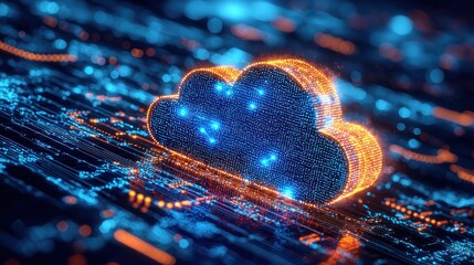 Poster - A glowing cloud symbol formed by digital data on a circuit board.