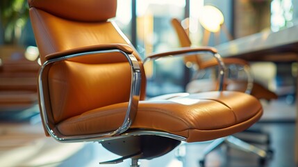 Sticker - Close-up of Modern Brown Leather Office Chair