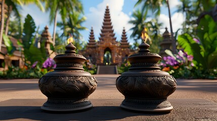 Ornate Lanterns in Front of a Temple.