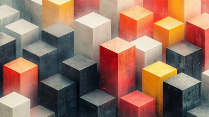 Poster - An abstract composition showcases an array of colorful blocks arranged in a dynamic pattern. The vibrant colors contrast against a muted backdrop, creating an eye-catching visual experience.