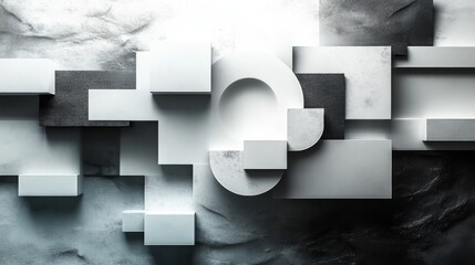 Leinwandbilder - A dynamic arrangement of abstract geometric shapes creates a striking visual experience with contrasting light and dark textures, evoking modern design.