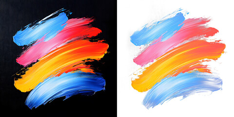 Wall Mural - Realistic Acrylic Brush Strokes in Vibrant Colors on Dark Background on white, black, transparent background. PNG