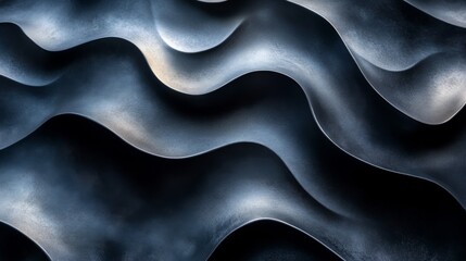 Poster - Curving lines of textured metal form an abstract pattern with varying shades of gray, conveying a sense of fluidity and dimension. The waves invite contemplation.