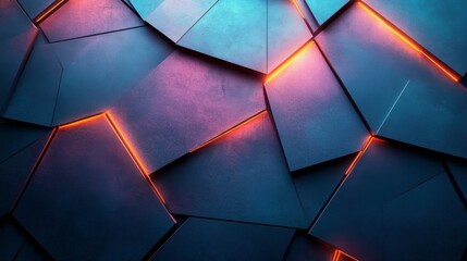 Leinwandbilder - Dark panels arranged in an abstract geometric pattern feature glowing orange edges, creating a modern aesthetic. The design provides a striking visual effect.