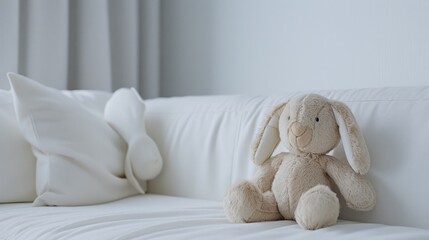 Sticker - Plush Bunny on White Sofa