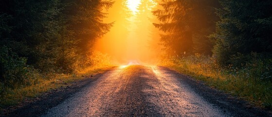 Poster - A Sunlit Path Through a Misty Forest