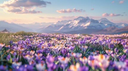 Poster - Purple Flower Field and Mountain