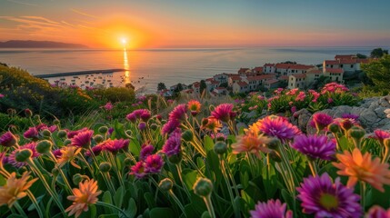 Wall Mural - Sunrise Over Coastal Town