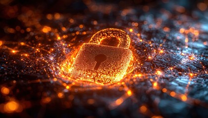 Poster - Glowing Digital Lock on a Circuit Board Background