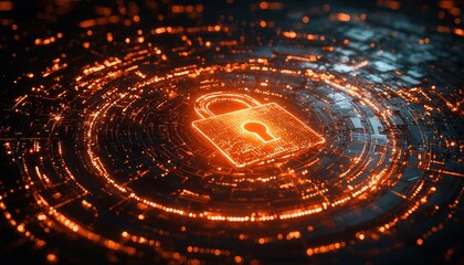 Aufkleber - Glowing Padlock Symbol on a Circuit Board Pattern