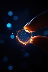 Poster - Hand holding a glowing ring with sparkles against a dark background.