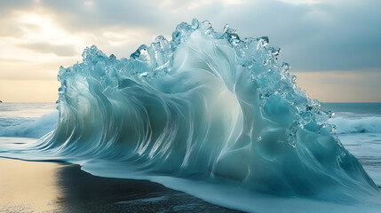 Poster - A stunning wave crashing on a beach, showcasing nature's beauty.