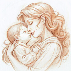 a drawing of a mother and her baby with a drawing of a baby.