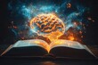 © Ruslan Batiuk - Mental connection: brain floating above a book, vital role of reading in fostering education, stimulating thought, nurturing ideas that contribute to cognitive growth, intellectual development.
