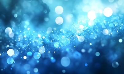 Leinwandbilder - A shimmering blue abstract background filled with sparkling bokeh lights, creating a serene and dreamy atmosphere.