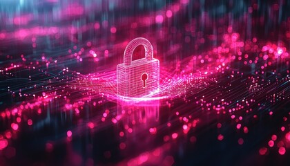 Poster - Digital Lock on Abstract Pink and Blue Background