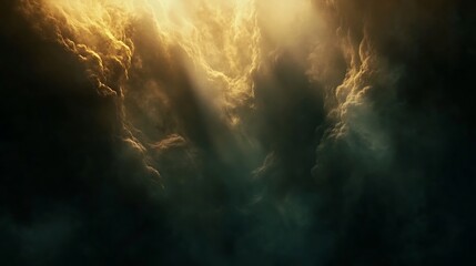 Aufkleber - Ethereal light breaks through dark clouds, creating a mystical ambiance filled with swirling patterns and a sense of depth.
