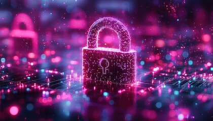 Poster - Cybersecurity Lock on a Futuristic Circuit Board