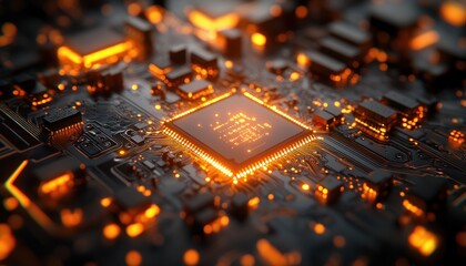 Poster - Illuminated Microchip on a Circuit Board