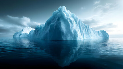 Canvas Print - Majestic iceberg reflecting in calm ocean waters under a moody sky.