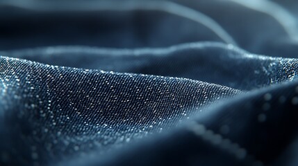 Poster - A close-up of shimmering dark fabric, showcasing soft waves and textures illuminated by light, creating an elegant and mysterious atmosphere.
