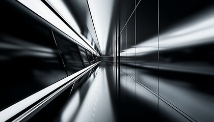 Poster - A dynamic, abstract representation of light and shadows, creating a futuristic tunnel effect with sleek, reflective surfaces.