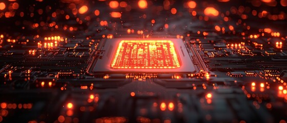 Aufkleber - Glowing Red Circuit Board with Central Processor