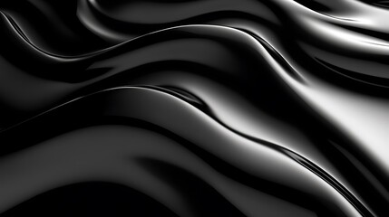 Poster - A smooth, flowing texture of black fabric, showcasing rich, lustrous waves that create a sense of depth and elegance.