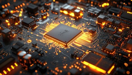 Aufkleber - A Close-Up of a Glowing CPU Chip on a Circuit Board