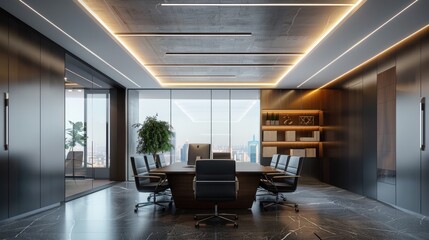 Canvas Print - Modern Boardroom with City View