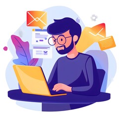 Aufkleber - man working on laptop with email notifications