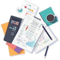 Poster - Business Charts  Graphs  and Calculator on a Desk