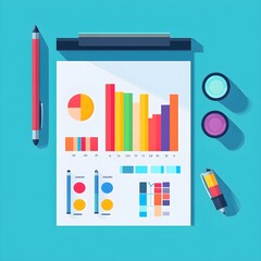 Poster - Flat Design Business Charts and Graphics with Pens and Markers
