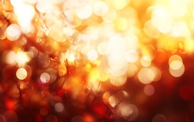 Leinwandbilder - A warm, abstract background of glowing golden and orange bokeh lights creating a tranquil, festive atmosphere.