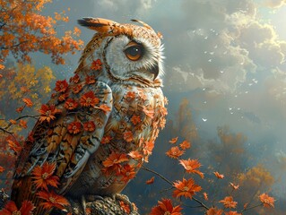 Canvas Print - Majestic Owl in Autumnal Forest - Digital Art