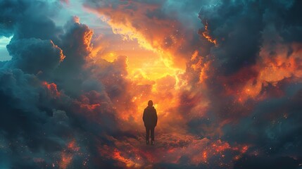 Canvas Print - Silhouette of a Person in a Dreamy Sky