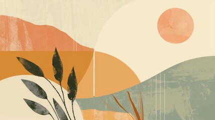 Poster - Abstract Landscape with Sun and Plants