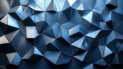 Leinwandbilder - A three-dimensional composition of angular blue shapes creates an abstract visual effect, reflecting light in intriguing ways. The matte and glossy surfaces emphasize the unique geometry.