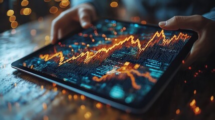 Leinwandbilder - Close-up of a Hand Holding a Tablet Displaying a Financial Chart