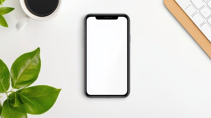 Wall Mural - Minimalist mockup of a phone and computer, placed in a bright office setting for app or web presentations.