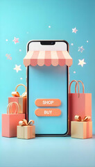 online shopping interface with a large smartphone