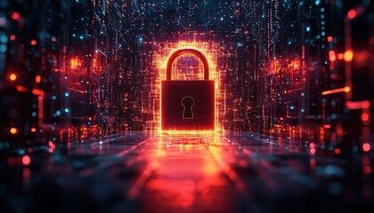 Poster - Glowing Padlock Within a Digital Network of Lights