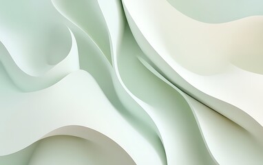 Poster - A flowing abstract design with soft waves in pale mint green and white, creating a serene and calming visual effect.